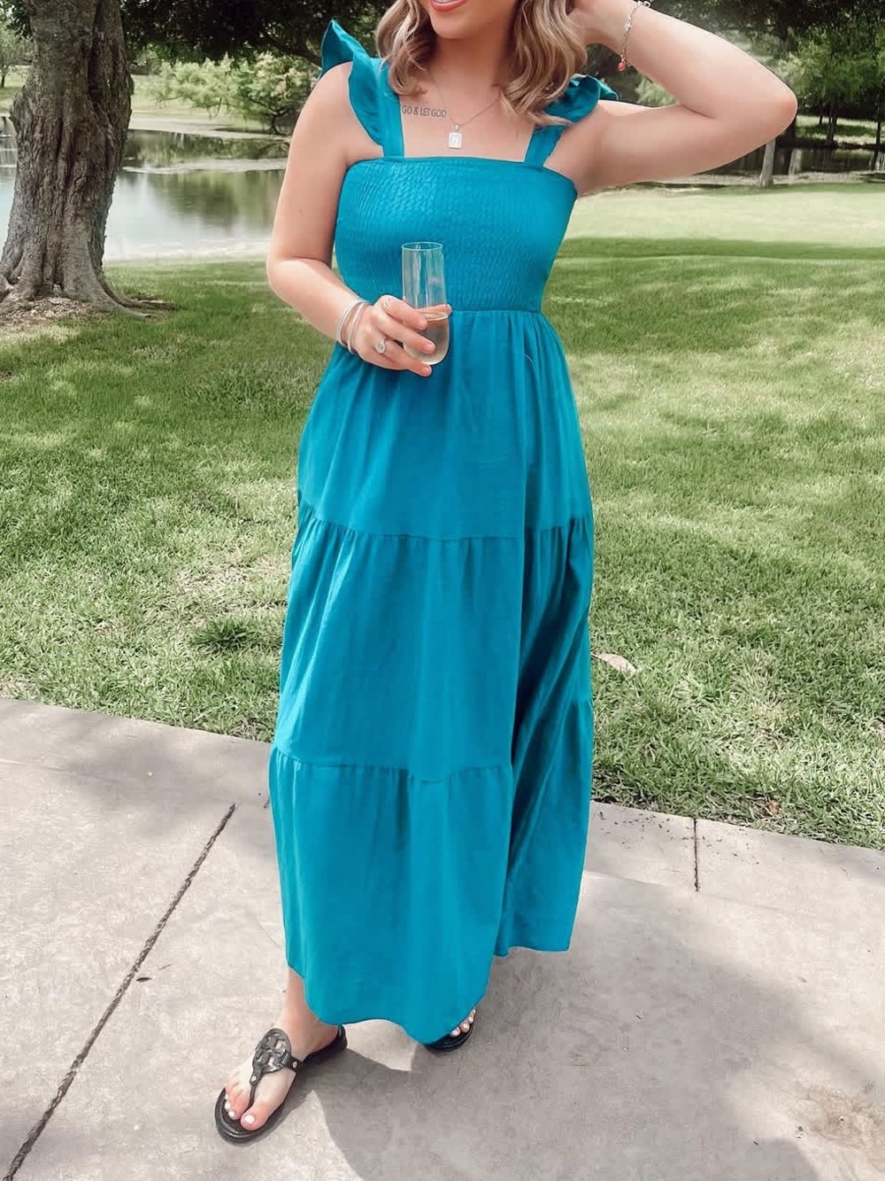 Royal Blue Maxi Flowy Ruffle Dress